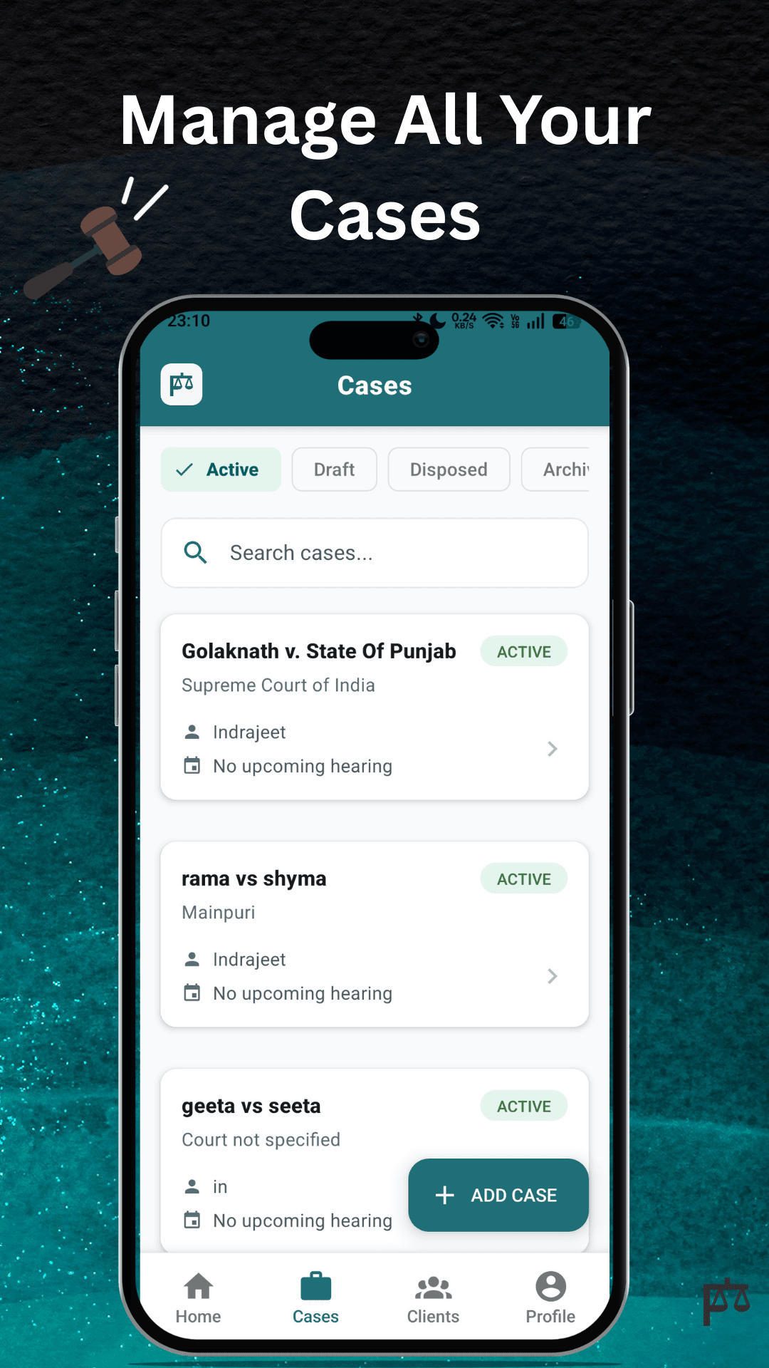 Peshi case management screen